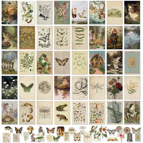 97 Decor Vintage Fairycore Decor - 40 Pcs Cottagecore Decorations For Bedroom, Fairy Room Decors Aesthetic, Nature Cottage Core Wall Art, Earthy Vintage Wall Collage Kit For Teen Girls Dorm (4x6) - color: Vintage Fairycore 40x4x6