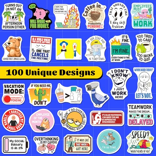 YTSQLER 200 PCS Funny Work Stickers, Work Stickers for Adults Coworkers Men Women, Vinyl Office Decals for Laptop Water Bottle Desk Cup