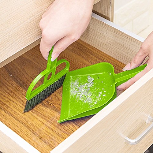 Pet Cage Broom Brush Dustpan Set - Small Cat Litter Sweeper for Pet Cage Clean and Car Keyboard Brush (Green) - color: Green