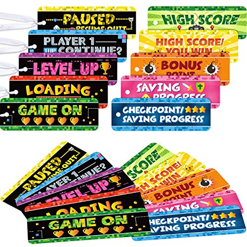 Outus 50 Video Game Bookmarks for Gamer Birthday Party, Pixelated Bookmarks for Pixelated Treat Bag Video Game Party Decoration Paper Tag Card Classroom Awards Teacher