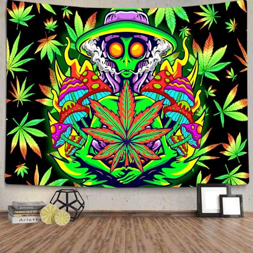 Xiaoput Blacklight Weed Tapestry for Bedroom, UV Reactive Black Light Cool Alien Posters for Adults, Marijuana Glow in the Dark Trippy Tapestry for Men Men Room Bedroom Gaming Decor 60X40IN - size: 60"L x 40"W