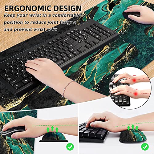 LATEEFAH Desk Mat, Mouse Pad with Wrist Rest, 4-in-1 Large Mouse Pads for Desk, Ergonomic Mouse Pad and Keyboard Wrist Rest Gaming Keyboard Mat for Office, Home - color: 4Pcs-Gold Green Marble