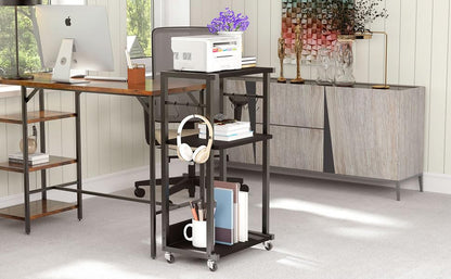 YMYNY Mobile Printer Stand, 3-Tier Printer Cart with Adjustable Storage Shelf and 6 S-Hooks, Tall Printer Table for Home Office, for Computer Tower Stand, Shredder, CPU Stand, Black, UHPT002B - color: Black-3 Tiers