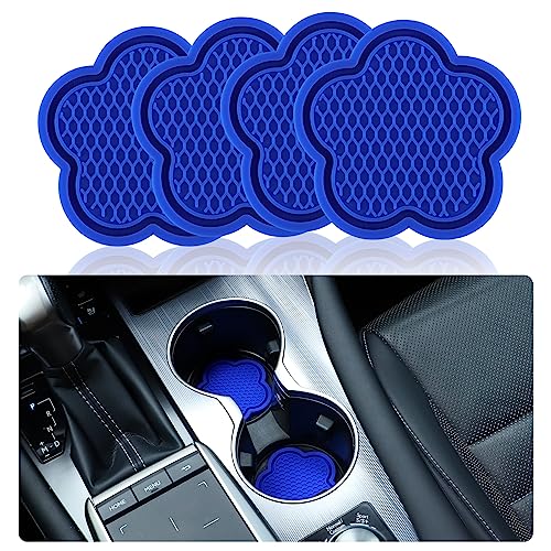 GaRhomxy Car Cup Holder Coaster, Universal Non-Slip Recessed Flower Shaped Cup Holders, Cute Car Accessories Interior for Women and Man Interior Sets 4 Pack (Blue) - color: Blue