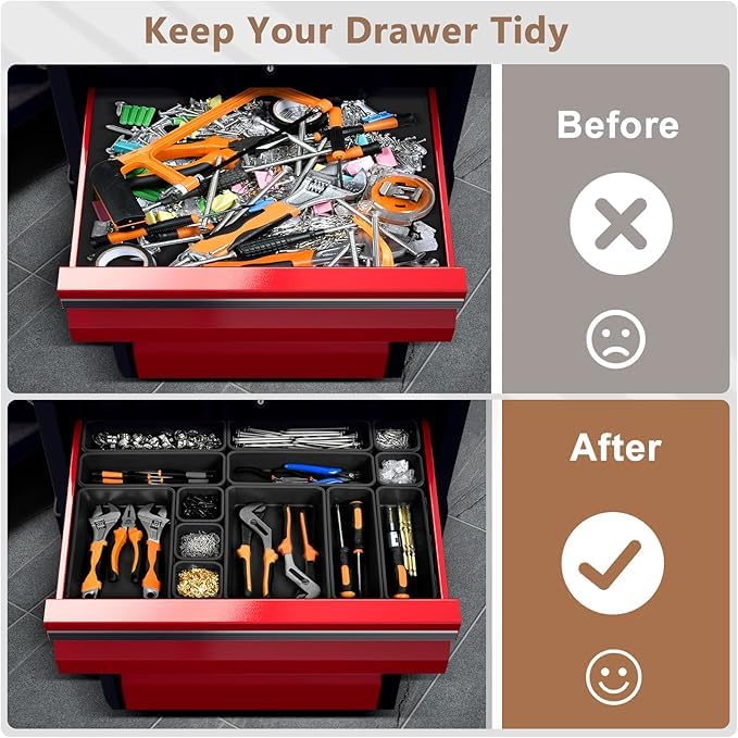 A-LUGEI【Large Size】【5 Pcs】 Tool Box Organizer Tray Divider【Single Size】 Desk Drawer Organizer Bin, Garage Organization and Storage Toolbox for Rolling Tool Chest Cart Cabinet WorkBench Part Widget - size: 5pcs-L Size