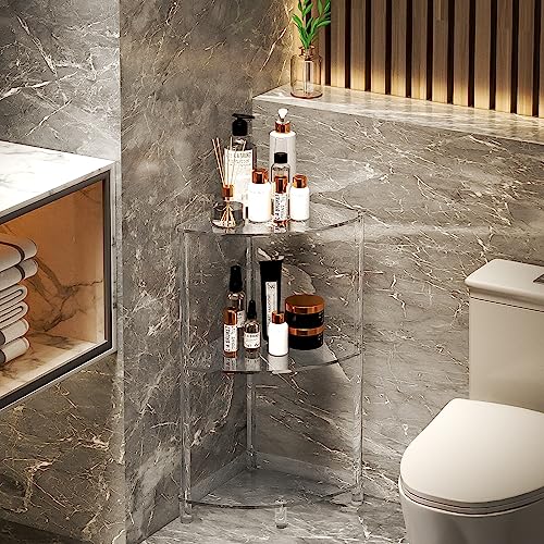 Eglaf Acrylic Triangle End Table - 3 Tier Corner Side Table, Fan-Shaped | Small Corner Table for Living Room, Bedroom, Bathroom - 11.8'' L x 11.8'' W x 26 ''H - size: 3-Tier