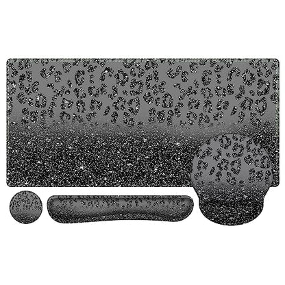 iLeadon Mouse Pad Set, Desk Mat with Wrist Rest + Keyboard Wrist Rest + Coaster, 4in1 Ergonomic Mouse Pad, Desk Pad Mat and Keyboard Pad Set for Home Office, Black Leopard - color: Black Leopard