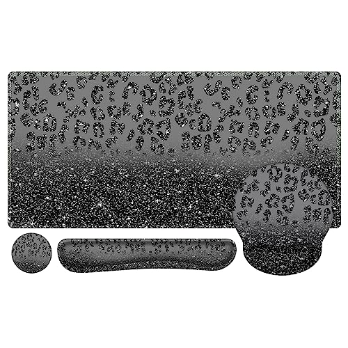 iLeadon Mouse Pad Set, Desk Mat with Wrist Rest + Keyboard Wrist Rest + Coaster, 4in1 Ergonomic Mouse Pad, Desk Pad Mat and Keyboard Pad Set for Home Office, Black Leopard - color: Black Leopard