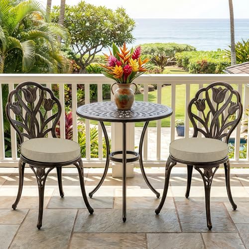 Outdoor Round Chair Cushions 18 Inch, Fade-Resistant & Water-Resistant, Bistro Chair Seat Pads for Porch Garden Balcony Patio Furniture Stools, Non-Slip Bottom, Set of 2, Natural - color: Natural, size: Dia. 18" 2 Pack