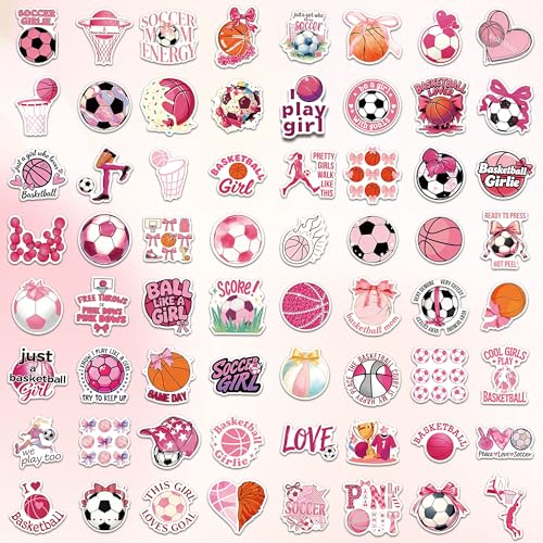 DETICKERS Pink Sports Stickers for Girls Kids Water Bottles 100 PCS Waterproof Vinyl Coquette Stickers Gifts for Teen Girls - style: Pink Soccer & Basketball