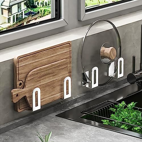 Self Adhesive Stainless Steel Pan Cover Racks ,Pantry Organization Rack, Cutting Board Storage , Pot Lid Holder - color: Teal