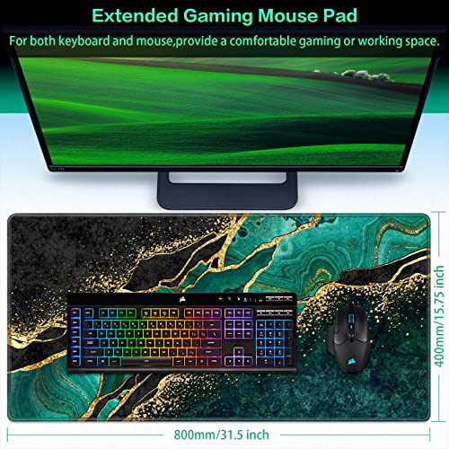 Canjoy Gaming Mouse Pad, Large Extended Mouse Pad Big Computer Mousepad for Home Office Gaming Work 31.5x15.7inch - color: Dark Green Gold Marble