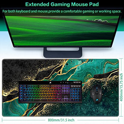 Canjoy Gaming Mouse Pad, Large Extended Mouse Pad Big Computer Mousepad for Home Office Gaming Work 31.5x15.7inch - color: Dark Green Gold Marble