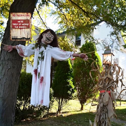 AARONIE 8” x 12” Halloween Wall Decor Art Poster, No Trespassing Funny Metal Tin Sign, Halloween Gifts for Boys Men Home Room Decor - color: team 12