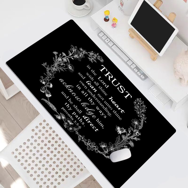 EOBTAIN Black and White Large Mouse Pad Bible Verse Keyboard Mat 31.5x15.7 Inch Scripture XXL Thin and Big Extended Desk Mat Smooth Non-Slip Rubber Mousepad Relaxing Spiritual Desk Accessories - color: Black