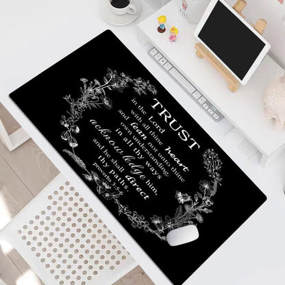 EOBTAIN Black and White Large Mouse Pad Bible Verse Keyboard Mat 31.5x15.7 Inch Scripture XXL Thin and Big Extended Desk Mat Smooth Non-Slip Rubber Mousepad Relaxing Spiritual Desk Accessories - color: Black