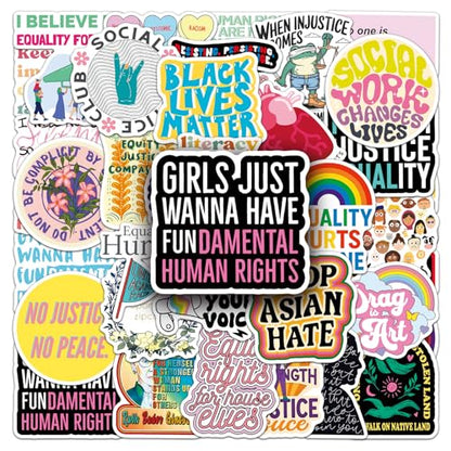 Social Justice Sticker for Black Rights Women's Rights,Equality Activism Water Bottle Stickers for Scrapbook Laptop Journal Envelope Skateboard Phone, Social Worker Vinyl Decals Bulk Pack (50Pcs) - style: Social Justice