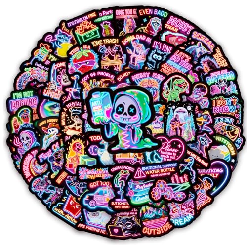KumCinn 120Pcs Vibrant Neon Stickers, Waterproof Vinyl Decals, Residue-Free Removable, for Water Bottle Laptop Skateboard Journal - Cute Classroom Rewards Prizes for Kids Teens Adults - style: Whimsical Neon A