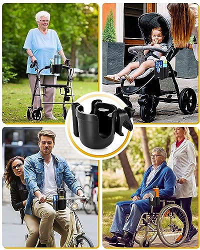 Universal Stroller Cup Holder with Mobile Phone Case, 2-in-1 Strollers Storage Rack, 360 Degrees Rotation Drink Holder for Bike, Pushchair, Wheelchair, Walker,Bicycle, Fits Most Cups - color: BLACK