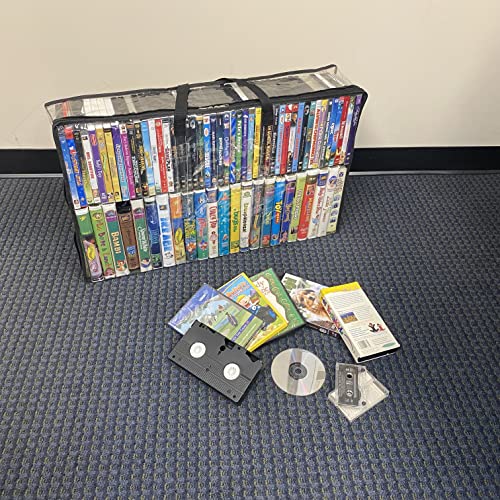 Evelots 2 Pack-VHS Movie Tape Storage Bag/Case, Clear PVC Plastic-Holds 100 Total, Strong Handles-No Dirt/Moisture/Dust - size: 2-Pack (Holds 100), style: Vhs Storage Bag