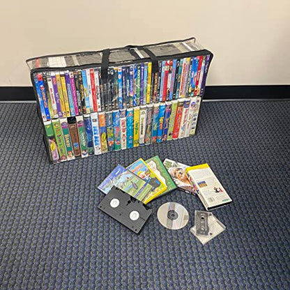 Evelots 2 Pack-VHS Movie Tape Storage Bag/Case, Clear PVC Plastic-Holds 100 Total, Strong Handles-No Dirt/Moisture/Dust - size: 2-Pack (Holds 100), style: Vhs Storage Bag