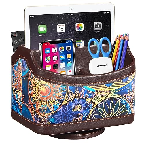 YAPISHI Remote Control Holder,Swivel TV Remotes Caddy for Table,Desk Accessories and Workspace Organizer Controllers/ Art Supplies/ Stationery,Night Stand Organizers and Decorations for Living Room - color: Mandala