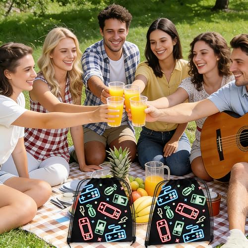 12 Pcs Game Party Supplies Favors Gift Bags Drawstring Backpack for Storage Candy Snacks Treat Goodie Bag for Game Theme Birthday Party School Travel Storage Bag(9.8x11.8Inch)