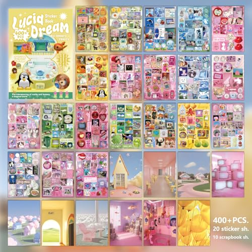 Dream Core Sticker Book, 400+ Vintage Aesthetic Designs | For journals, planners, scrap albums, collage boards, cards, laptops, gifts, DIY decor, Valentine projects - color: Yellow Dream Core