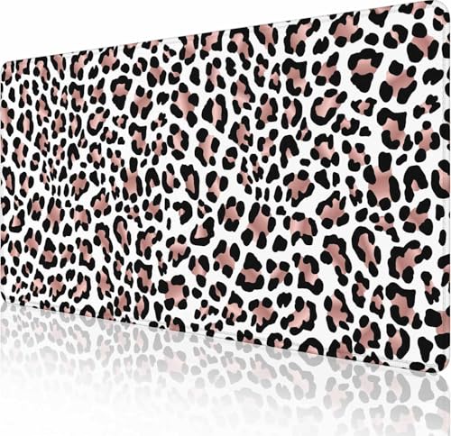 Gaming Mouse Pad, Large Mouse Pads for Women, Non-Slip Rubber Base Mousepad, Keyboard Mouse Mat, Desk Pad with Stitched Edges, 35.4x15.7inch Leopard Skin Rose Gold Pattern - color: Leopard Skin Rose Gold Pattern, size: 35.4L x 15.7W inches