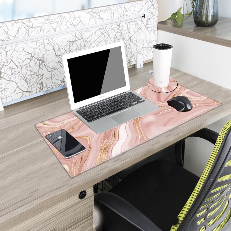 Gold Pink Marble Mouse Pad 24 x 12 inch Mousepad Gaming Desk Mat Large Computer Pad with Non-Slip Base Office Home Work - color: Small Pink Marble, size: 24''X12''