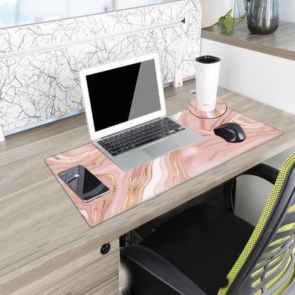 Gold Pink Marble Mouse Pad 24 x 12 inch Mousepad Gaming Desk Mat Large Computer Pad with Non-Slip Base Office Home Work - color: Small Pink Marble, size: 24''X12''
