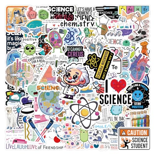 110pcs Science Stickers Pack, Chemistry, Biology, Physics, Science Classroom Decor for School Teacher Student Laboratory Sticker Decals for Laptop Water Bottle Notebook Science Party Favors and Decor - style: Science Stickers
