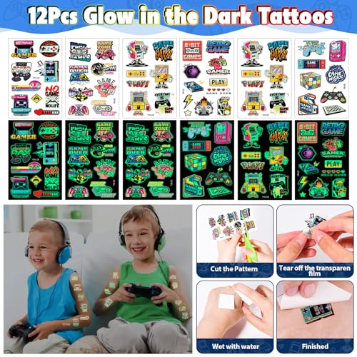 SNLN Video Game Party Favors Birthday Supplies, Gamer Drawstring Bag Keychain Silicone Bracelet Tattoo Sticker, Gamer Gaming Birthday Party Favor Goodie Bag Stuffers Fillers Classroom Rewards for Kids - style: Video Game
