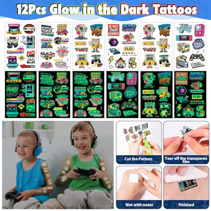 SNLN Video Game Party Favors Birthday Supplies, Gamer Drawstring Bag Keychain Silicone Bracelet Tattoo Sticker, Gamer Gaming Birthday Party Favor Goodie Bag Stuffers Fillers Classroom Rewards for Kids - style: Video Game