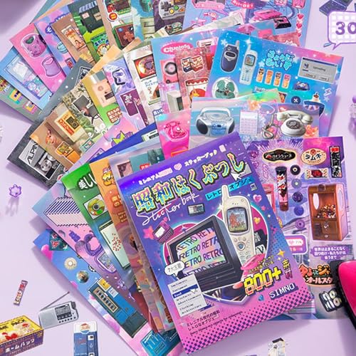 2-in-1 Japanese Sticker Set, 650+ Showa & 800+ Y2K Designs | Nostalgic retro graphics for creative projects, DIY cards, journals, scrap albums, vision boards, crafts, or gifts. - color: 2 in 1