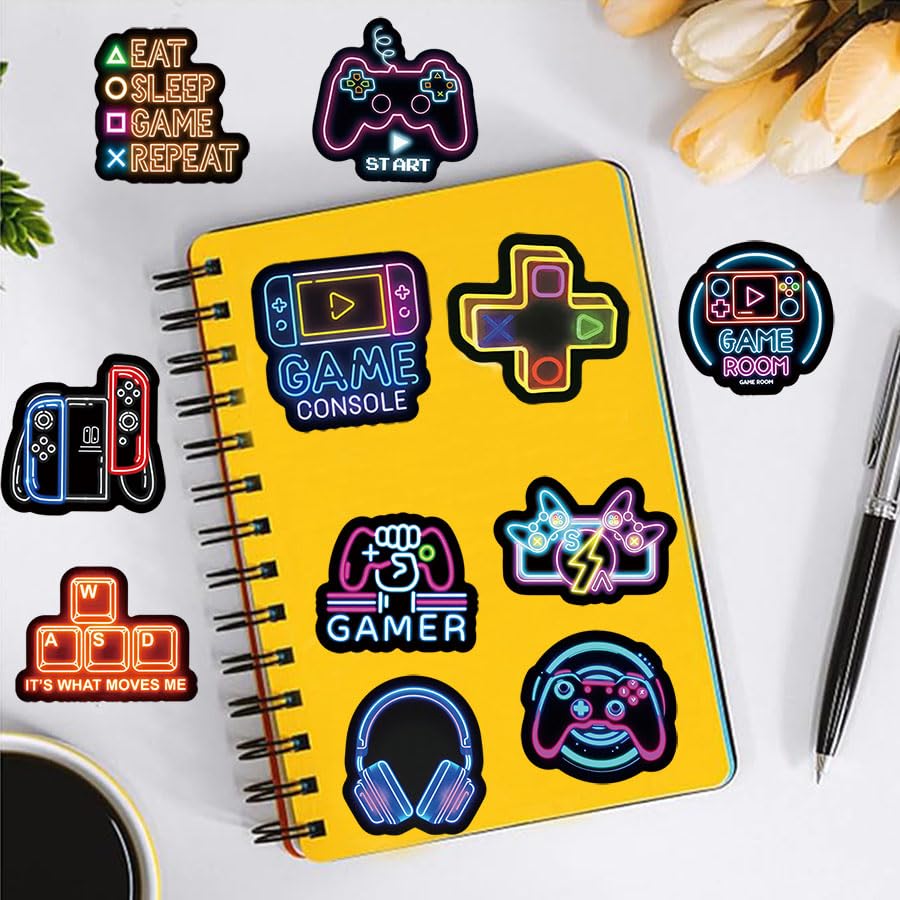 50Pcs Neon Game Stickers, Video Game Stickers, Gamer Waterproof Vinyl Decals for Laptop, Water Bottle, Skateboard, Gamer Decor, Party Favors Gifts - style: Neon Game Stickers