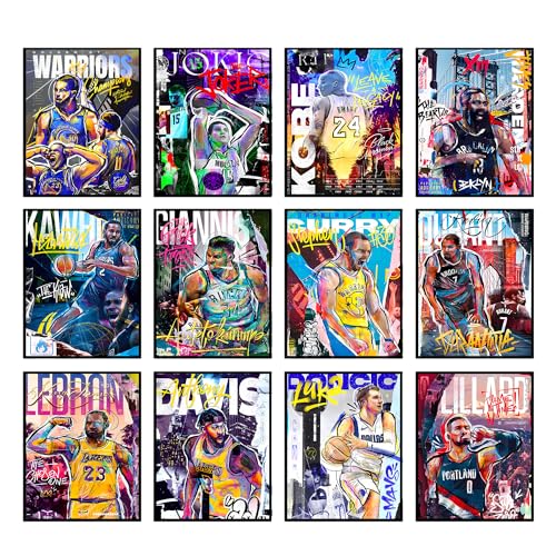 BigWig Prints Basketball Posters - Nba Posters, Basketball Room Decor, Nba Room Decor, Steph Curry, Kobe Bryant Wall Art, Kevin Durant, Lebron Wall Art, Warriors, Lakers - Unframed Set of 12 (8x10) - color: Basketball 2