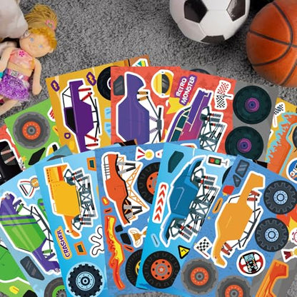 DUJAA 24 Sheets Monster Truck Stickers for Kids, Colorful, Premium Quality, Make Your Own, Monster Truck Party Favor, Teacher Reward, Birthday Gift - style: Monster Truck