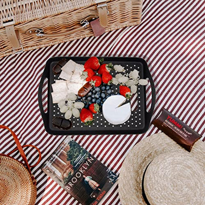 ECOIOU Non Slip Food Serving Tray with Handles, 2-Pack Rectangle Anti-Slip Non-Toxic Dishwasher Safe Tray for Snack Fruit Dessert Breakfast Drink,Black - color: Black
