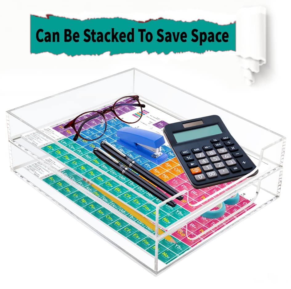 Tasybox Paper Organizer Letter Tray, Acrylic Desk Tray, File Holder | Clear Desk Organizer Tray, Office Decor Stackable Desk Organizers and Accessories Tray for School Home Office Supplies
