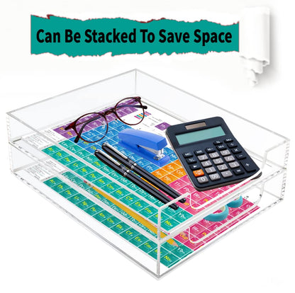 Tasybox Paper Organizer Letter Tray, Acrylic Desk Tray, File Holder | Clear Desk Organizer Tray, Office Decor Stackable Desk Organizers and Accessories Tray for School Home Office Supplies