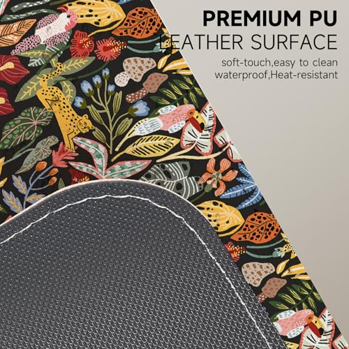 AUPET PU Leather Desk Pad Protector Blotter, Animal 35 x 17in Large Mouse Pad,Cute Office Desk Mat,Waterproof Non-Slip Desk Writing Drawing Pad for Office Home Game (Forest Leopard) - color: Forest Leopard Birds