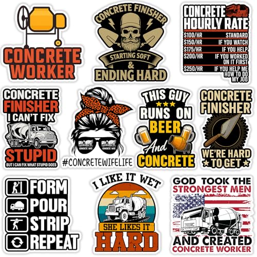 SODAVA Funny Concrete Worker Sticker – 10 pcs 3-Inch Vinyl Stickers for Construction Workers, Concrete Finishers, Cement Mixer Humor, Waterproof Decals for Hard Hat, Toolbox, Laptop, Gift for Men - color: Concrete Worker
