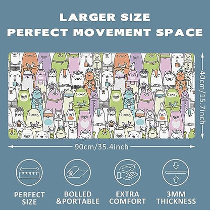 Extended Gaming Mouse Pad Colorful Cats Large Mousepad with Stitched Edges,Anti-Slip Rubber Base Keyboard Mouse Mat Desk Pad for Gaming Home Office 35.4 x 15.7 inches - color: Colorful Cats