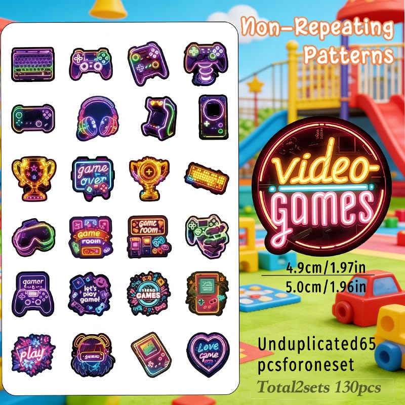 130PCS Neon Game Stickers Waterproof Video Game Gamer Stickers Cool Gaming Vinyl Decals for Laptop Skateboard Luggage Phone Case Water Bottles, Perfect Gifts for Teens Kids Adults