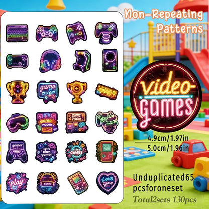 130PCS Neon Game Stickers Waterproof Video Game Gamer Stickers Cool Gaming Vinyl Decals for Laptop Skateboard Luggage Phone Case Water Bottles, Perfect Gifts for Teens Kids Adults