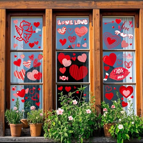 9 Sheets Valentines Window Clings, Valentines Day Decorations Heart Decor | Valentine Red Heart Stickers Window Decals for Home Office Classroom, Cute Cupid Spring Decor for Indoor Party Date Nights - color: Valentine's Special