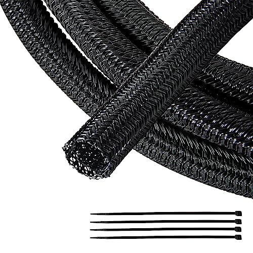 RED WOLF 1/4” x 10FT Cable Sleeves Cord Management Braided Wire Loom Sleeving Protector Wiring Cable Cover Flexible Self-Wrap for Automotive Home Office Anti-Scratch High-Temperature Black - size: 1/4" X 10FT