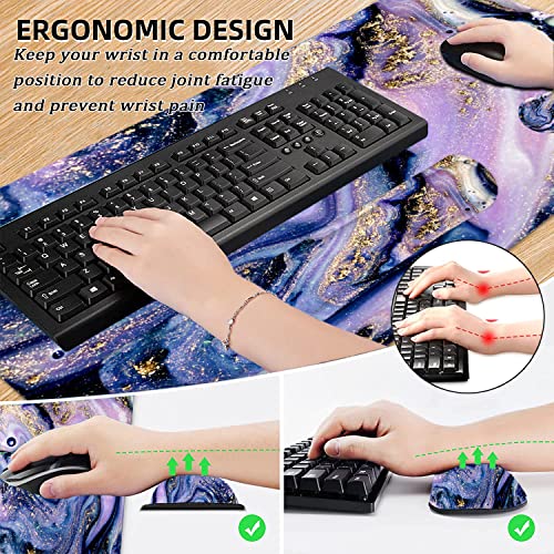LATEEFAH Desk Mat, Mouse Pad with Wrist Rest, 4-in-1 Large Mouse Pads for Desk, Ergonomic Mouse Pad and Keyboard Wrist Rest Gaming Keyboard Mat for Office, Home - color: 4Pcs-Purple Marble