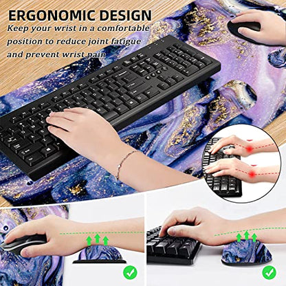 LATEEFAH Desk Mat, Mouse Pad with Wrist Rest, 4-in-1 Large Mouse Pads for Desk, Ergonomic Mouse Pad and Keyboard Wrist Rest Gaming Keyboard Mat for Office, Home - color: 4Pcs-Purple Marble